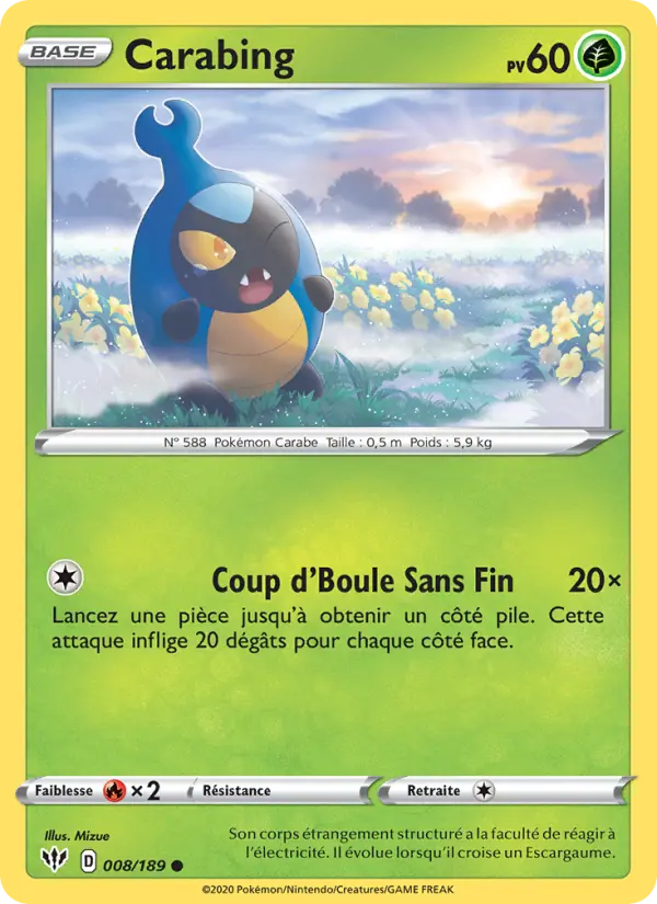 Scan HD carte Pokémon Carabing 8/189 — Ténèbres Embrasées