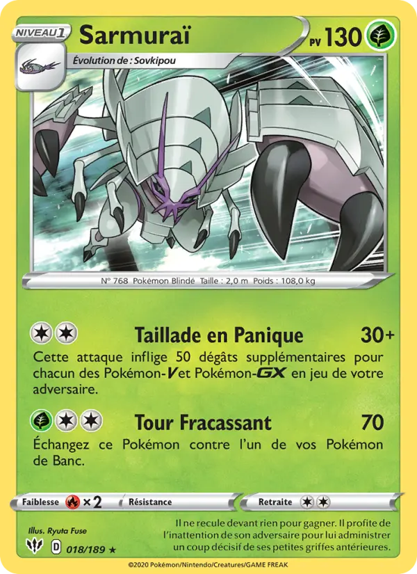 Scan HD carte Pokémon Sarmuraï 18/189 — Ténèbres Embrasées