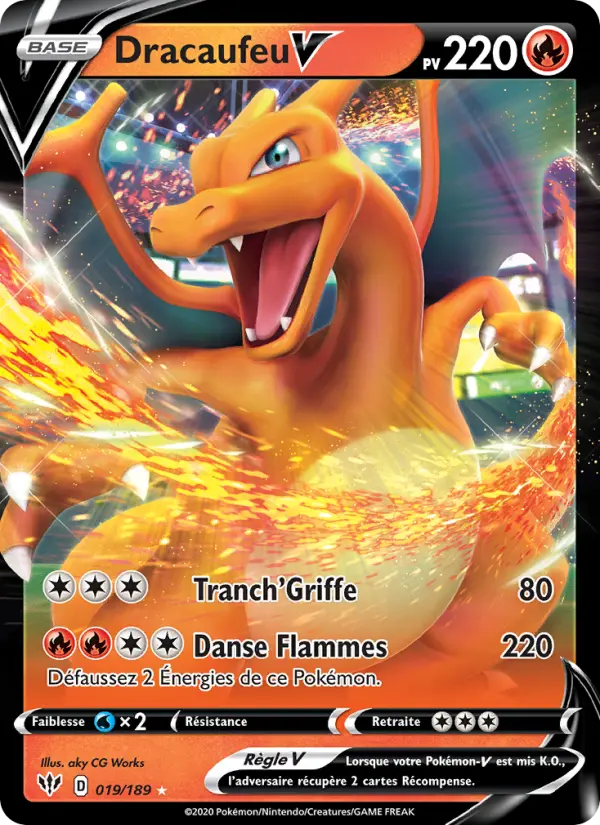 Scan HD carte Pokémon Dracaufeu V 19/189 — Ténèbres Embrasées