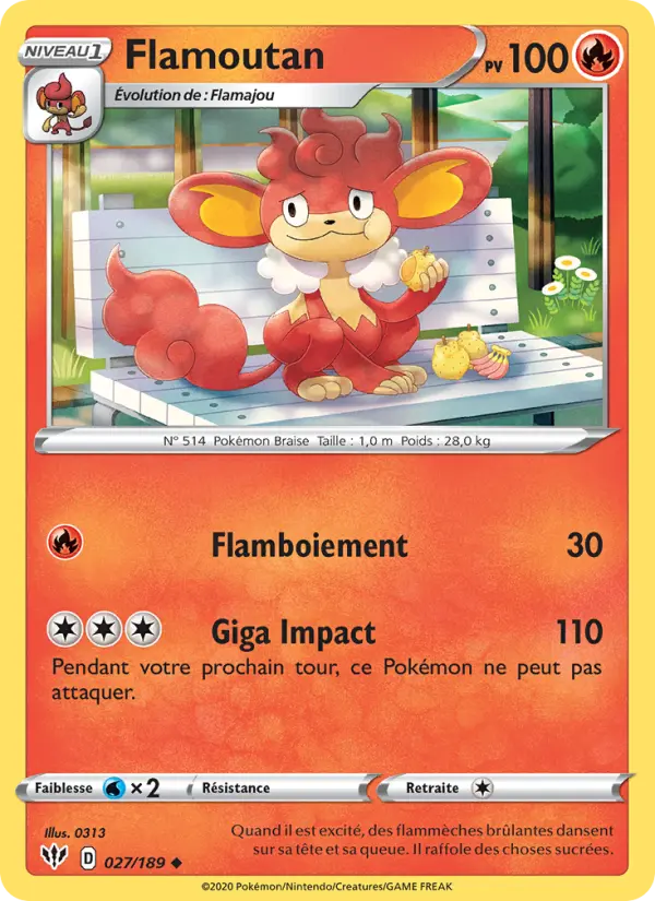 Scan HD carte Pokémon Flamoutan 27/189 — Ténèbres Embrasées