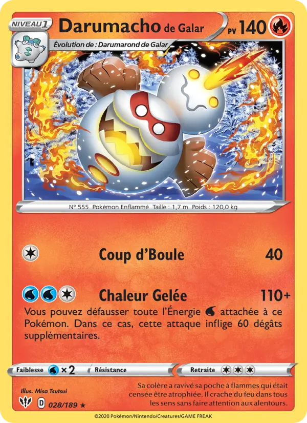 Scan HD carte Pokémon Darumacho de Galar 28/189 — Ténèbres Embrasées