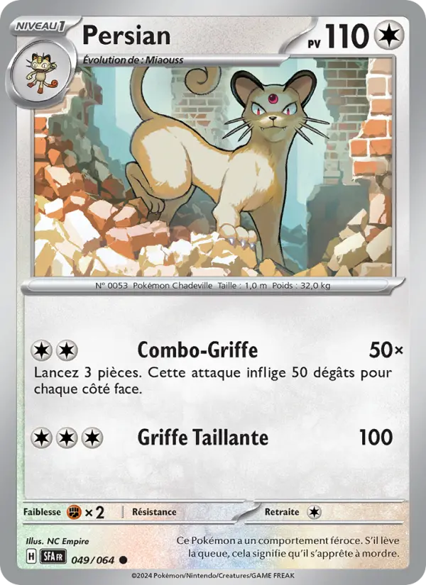 Scan HD carte Pokémon Persian 049/64 — Fable Nébuleuse