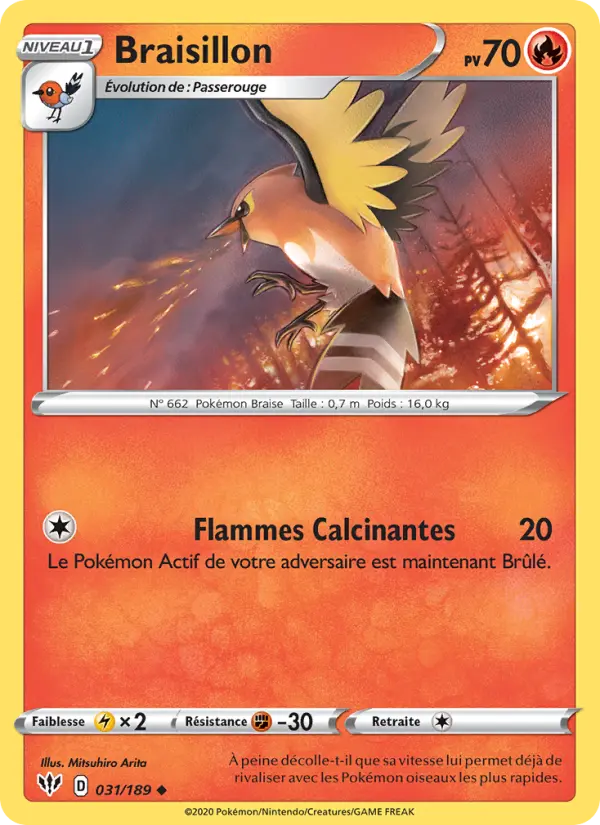 Scan HD carte Pokémon Braisillon 31/189 — Ténèbres Embrasées