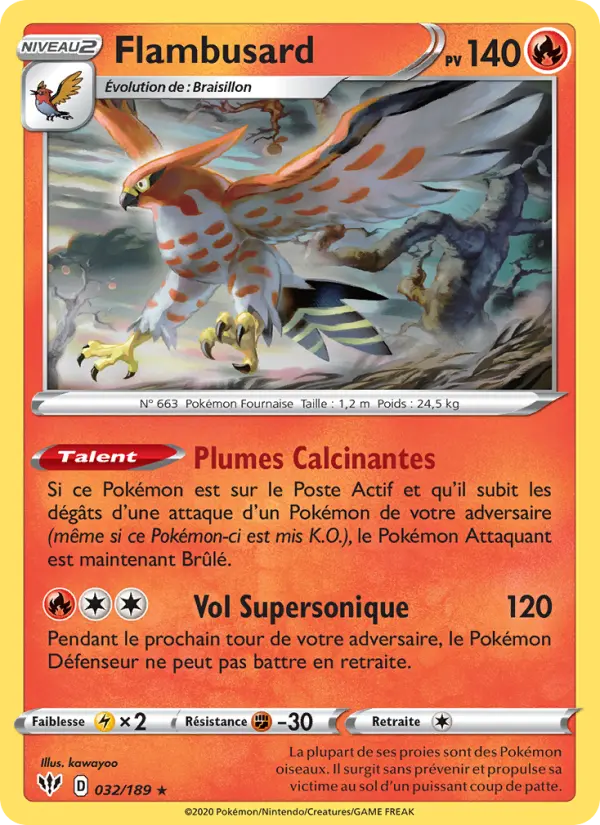 Scan HD carte Pokémon Flambusard 32/189 — Ténèbres Embrasées