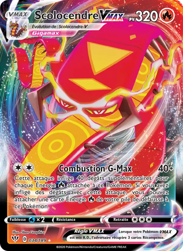 Scan HD carte Pokémon Scolocendre VMAX 34/189 — Ténèbres Embrasées