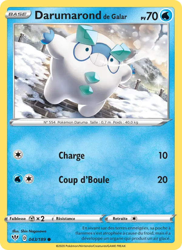Scan HD carte Pokémon Darumarond de Galar 43/189 — Ténèbres Embrasées