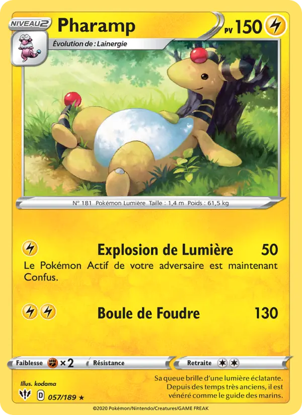 Scan HD carte Pokémon Pharamp 57/189 — Ténèbres Embrasées