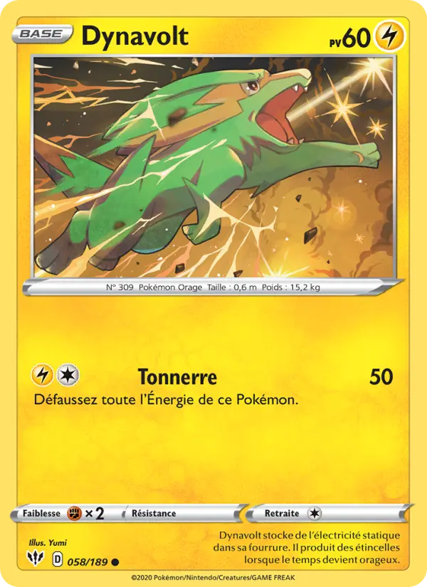 Scan HD carte Pokémon Dynavolt 58/189 — Ténèbres Embrasées