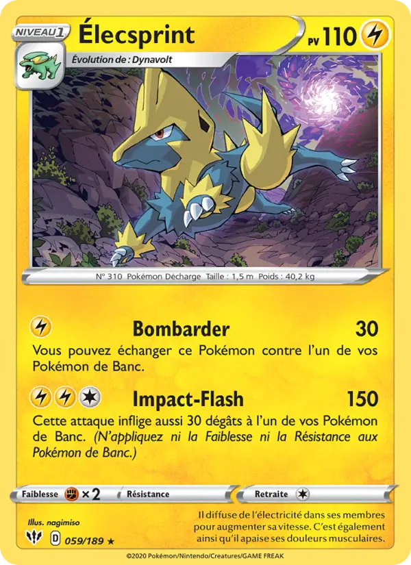 Scan HD carte Pokémon Élecsprint 59/189 — Ténèbres Embrasées