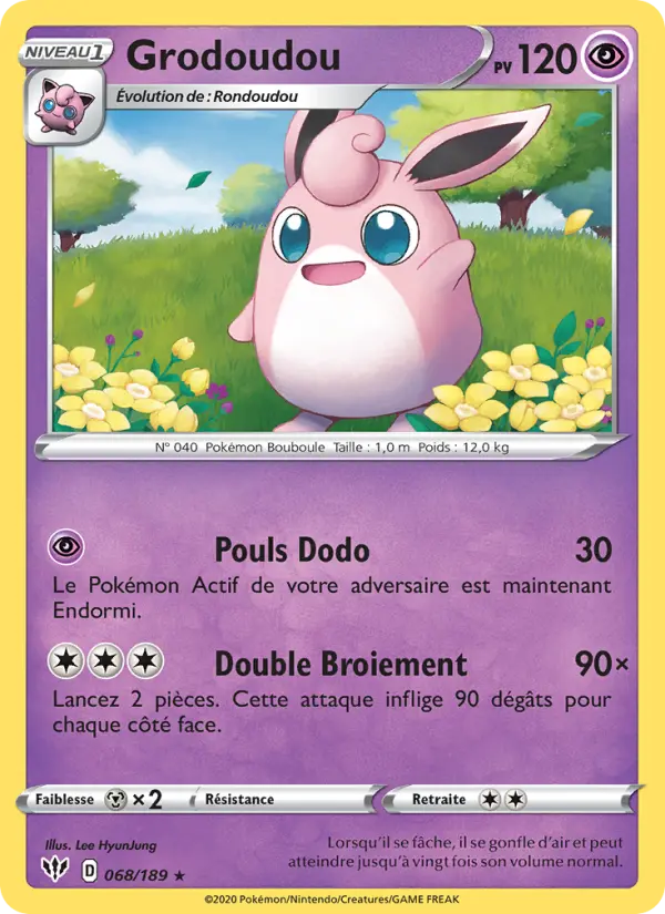 Scan HD carte Pokémon Grodoudou 68/189 — Ténèbres Embrasées