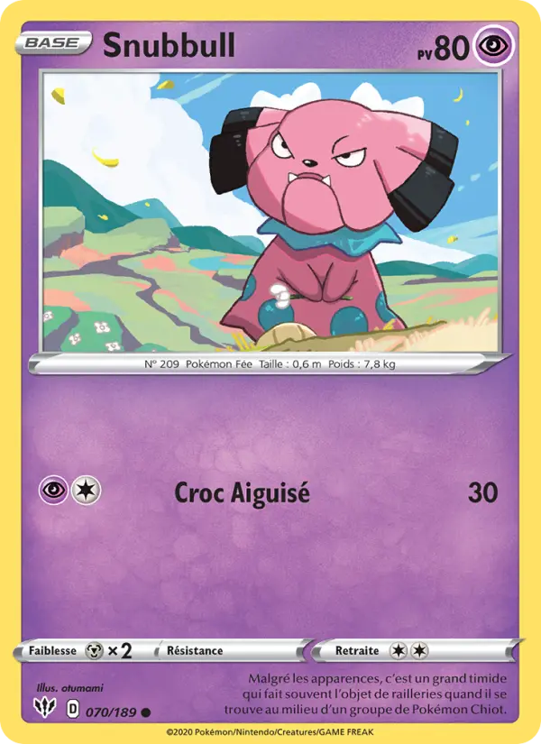 Scan HD carte Pokémon Snubbull 70/189 — Ténèbres Embrasées