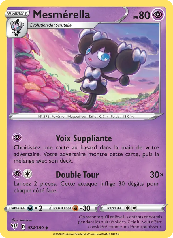 Scan HD carte Pokémon Mesmérella 74/189 — Ténèbres Embrasées
