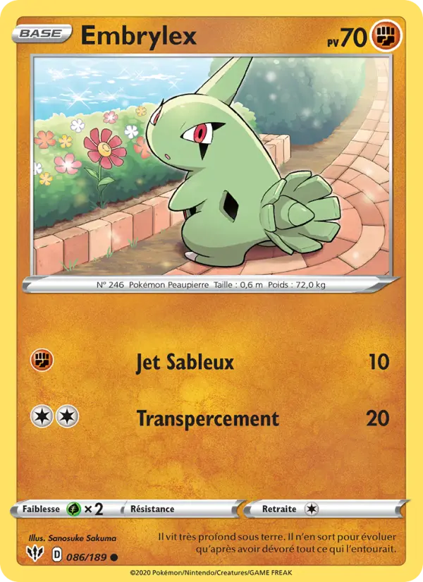 Scan HD carte Pokémon Embrylex 86/189 — Ténèbres Embrasées