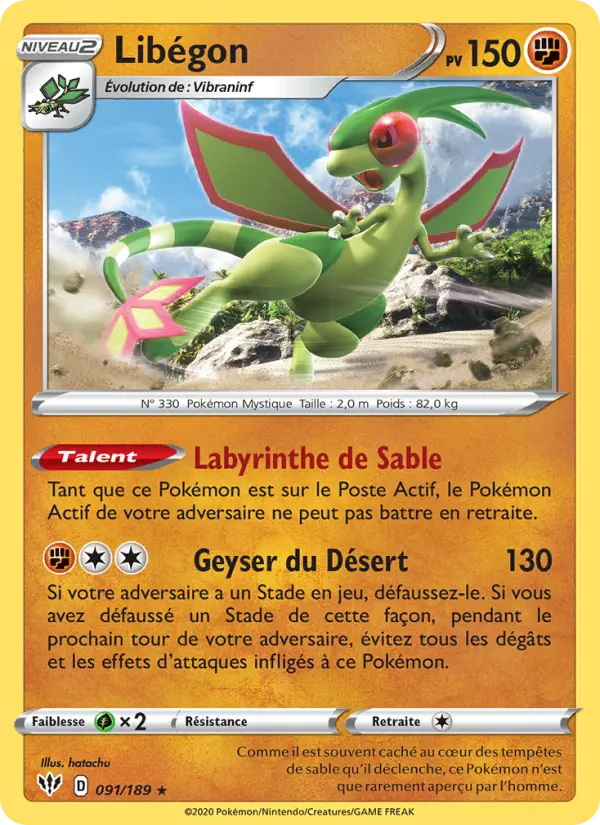 Scan HD carte Pokémon Libégon 91/189 — Ténèbres Embrasées