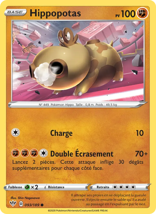 Scan HD carte Pokémon Hippopotas 93/189 — Ténèbres Embrasées