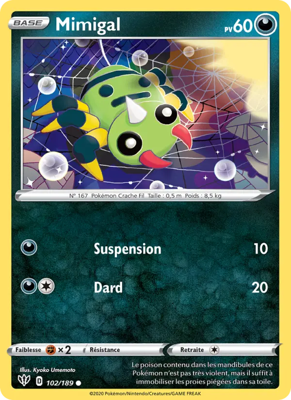 Scan HD carte Pokémon Mimigal 102/189 — Ténèbres Embrasées
