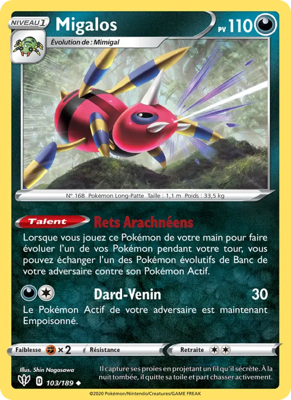 Scan HD carte Pokémon Migalos 103/189 — Ténèbres Embrasées