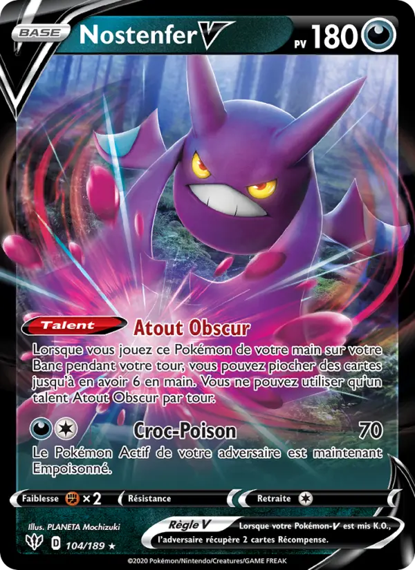 Scan HD carte Pokémon Nostenfer V 104/189 — Ténèbres Embrasées
