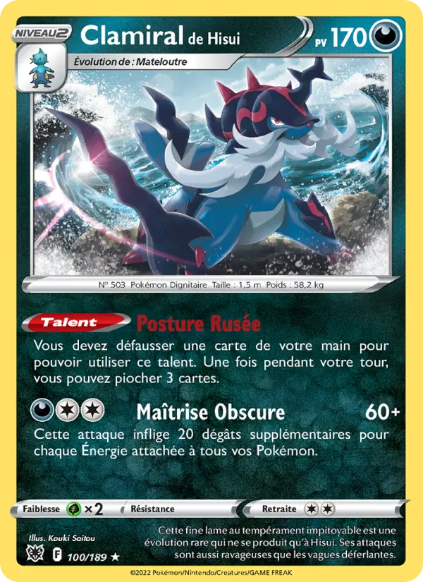 Scan HD carte Pokémon Clamiral de Hisui 100/189 — Astres Radieux