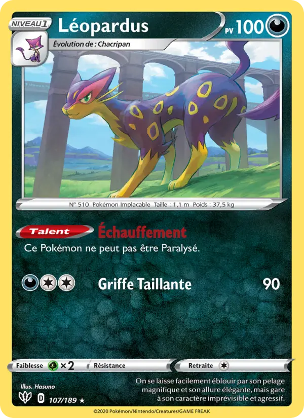 Scan HD carte Pokémon Léopardus 107/189 — Ténèbres Embrasées