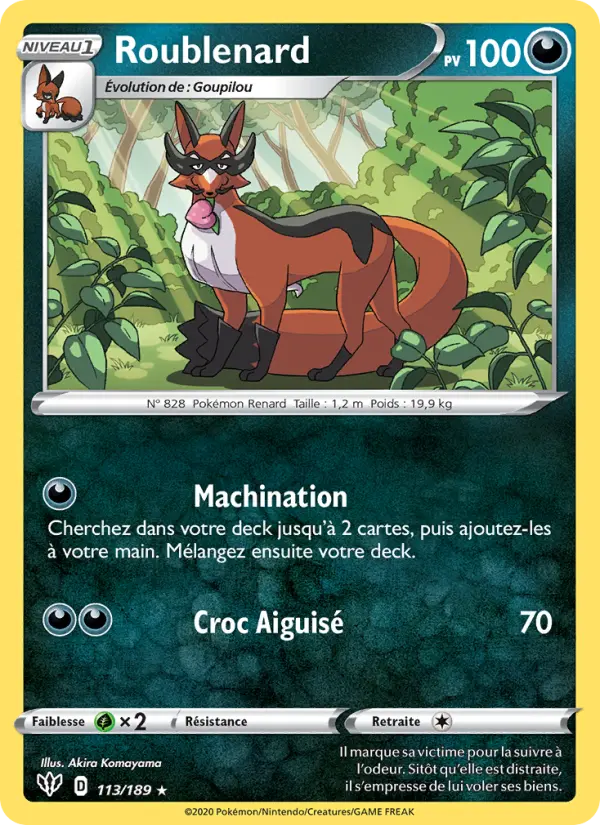 Scan HD carte Pokémon Roublenard 113/189 — Ténèbres Embrasées