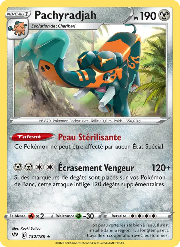 Scan HD carte Pokémon Pachyradjah 132/189 — Ténèbres Embrasées