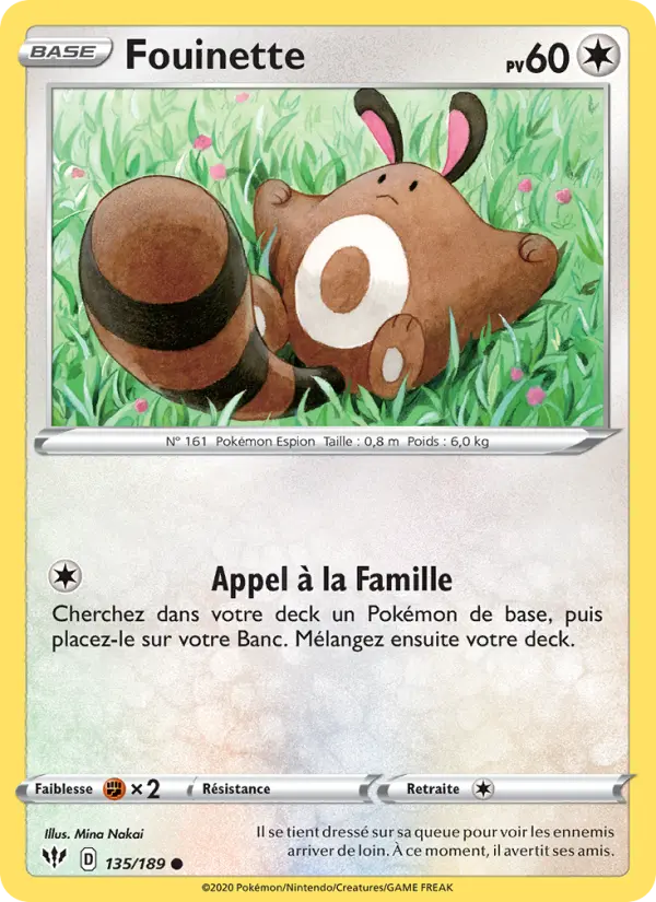 Scan HD carte Pokémon Fouinette 135/189 — Ténèbres Embrasées
