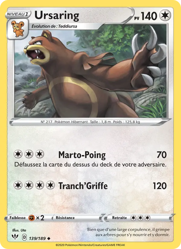 Scan HD carte Pokémon Ursaring 139/189 — Ténèbres Embrasées
