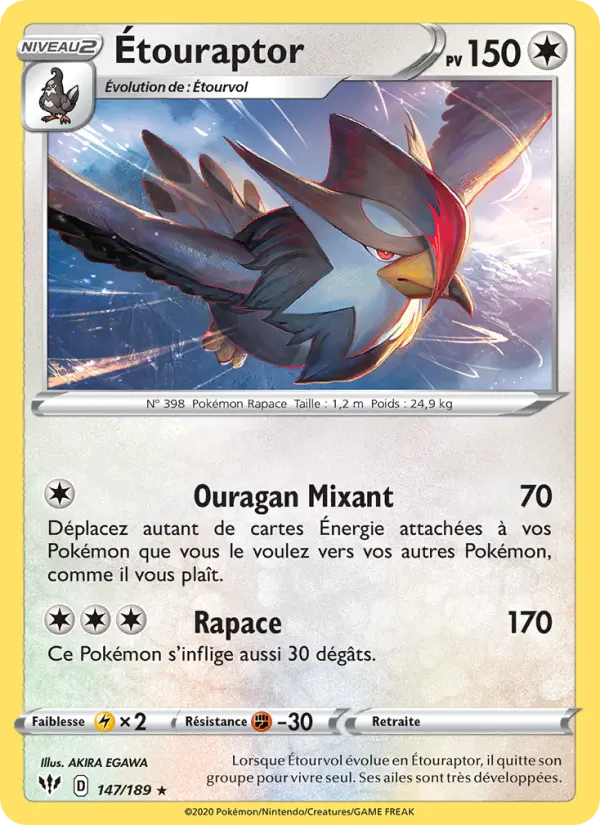Scan HD carte Pokémon Étouraptor 147/189 — Ténèbres Embrasées