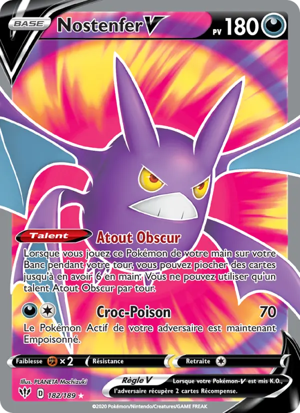 Scan HD carte Pokémon Nostenfer V 182/189 — Ténèbres Embrasées