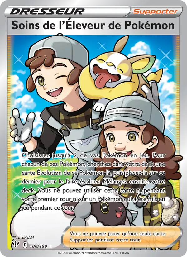 Scan HD carte Pokémon Soins de l'Éleveur de Pokémon 188/189 — Ténèbres Embrasées