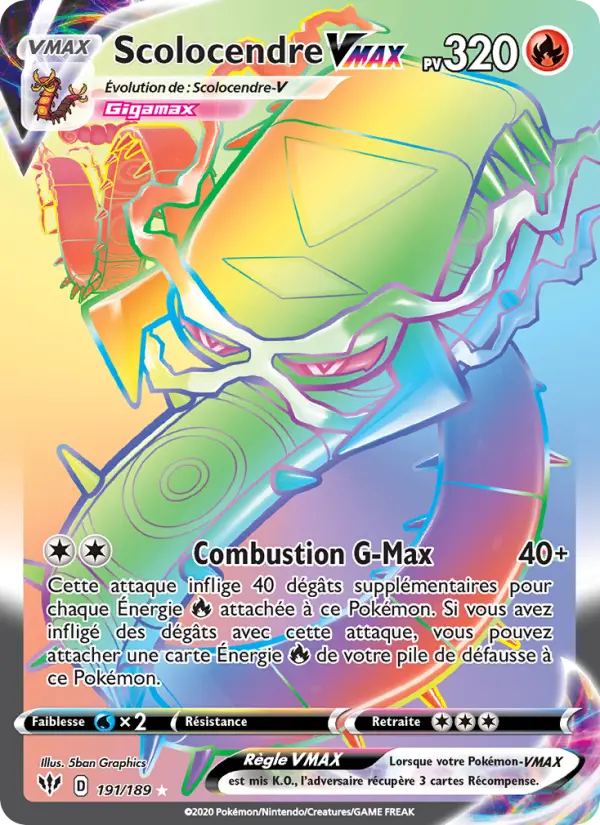 Scan HD carte Pokémon Scolocendre VMAX 191/189 — Ténèbres Embrasées