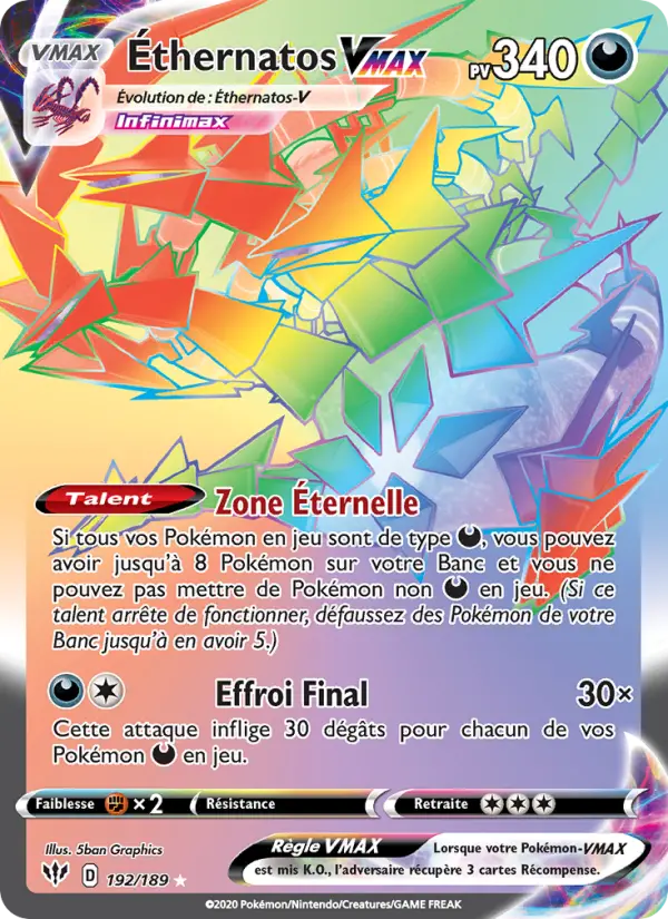 Scan HD carte Pokémon Éthernatos VMAX 192/189 — Ténèbres Embrasées