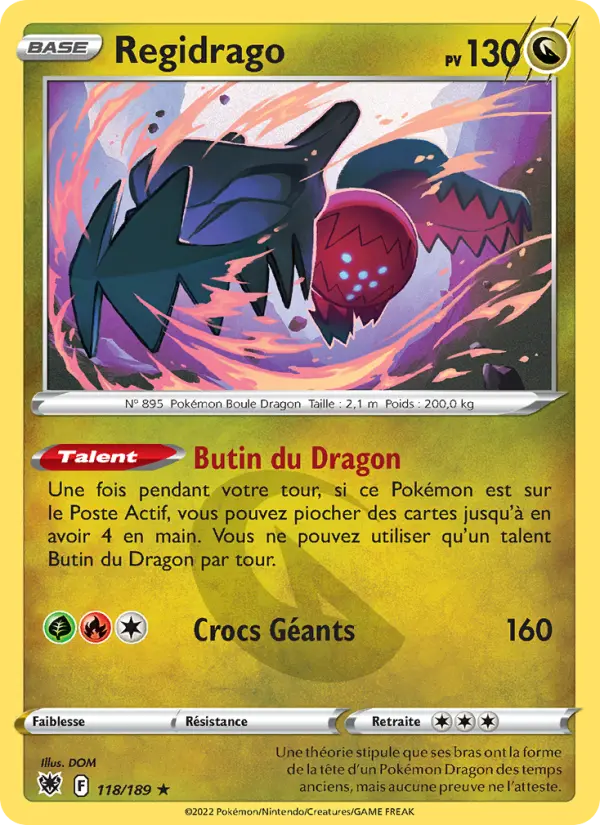 Scan HD carte Pokémon Regidrago 118/189 — Astres Radieux