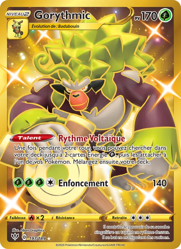 Scan HD carte Pokémon Gorythmic 197/189 — Ténèbres Embrasées