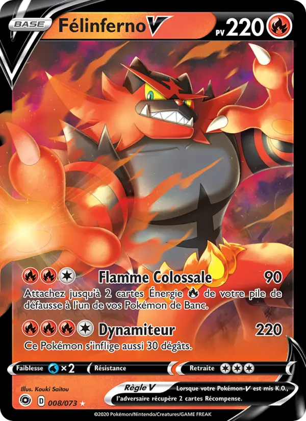 Scan HD carte Pokémon Félinferno V 8/73 — La Voie du Maître
