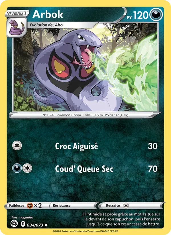 Scan HD carte Pokémon Arbok 34/73 — La Voie du Maître