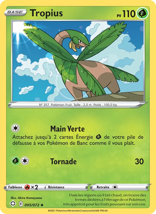 Scan HD carte Pokémon Tropius 5/72 — Destinées Radieuses