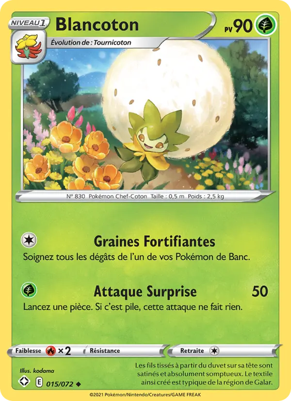 Scan HD carte Pokémon Blancoton 15/72 — Destinées Radieuses