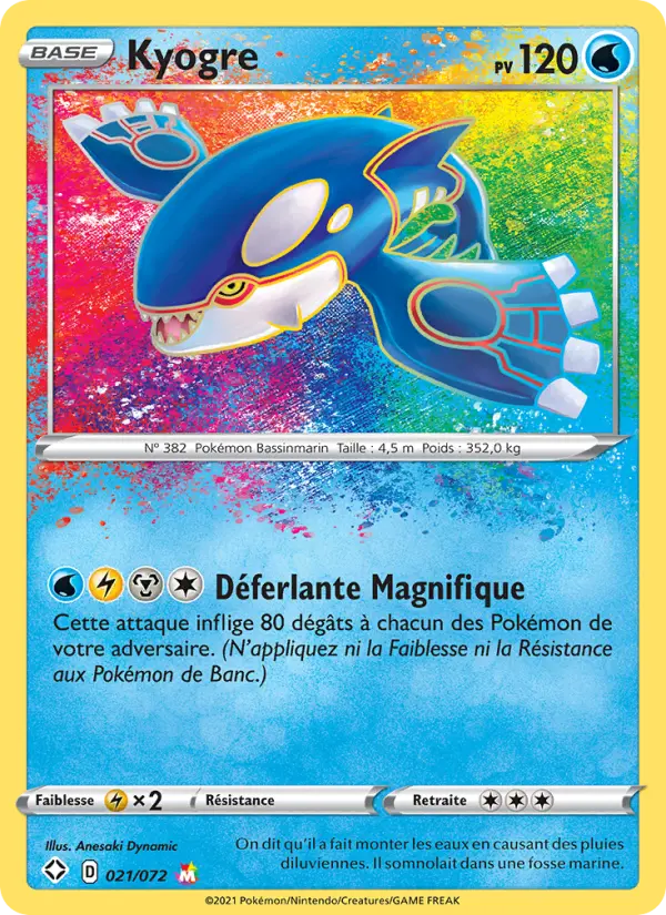 Scan HD carte Pokémon Kyogre 21/72 — Destinées Radieuses