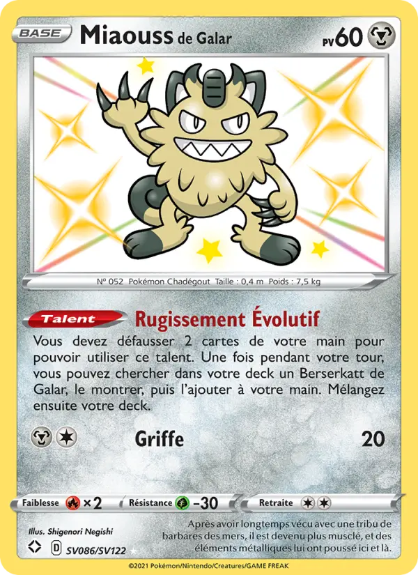 Scan HD carte Pokémon Miaouss de Galar SV086/72 — Destinées Radieuses