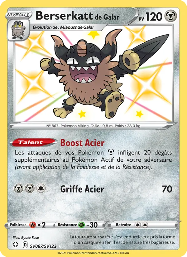 Scan HD carte Pokémon Berserkatt de Galar SV087/72 — Destinées Radieuses