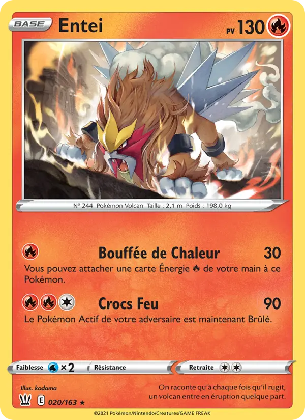 Scan HD carte Pokémon Entei 20/163 — Styles de combat