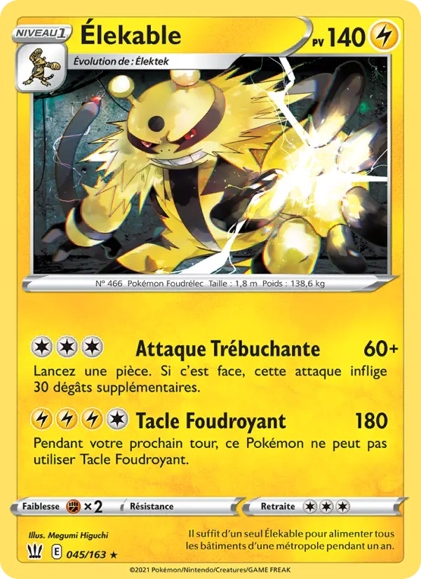 Scan HD carte Pokémon Élekable 45/163 — Styles de combat