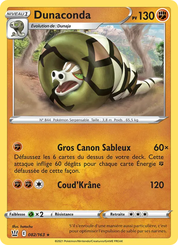 Scan HD carte Pokémon Dunaconda 82/163 — Styles de combat
