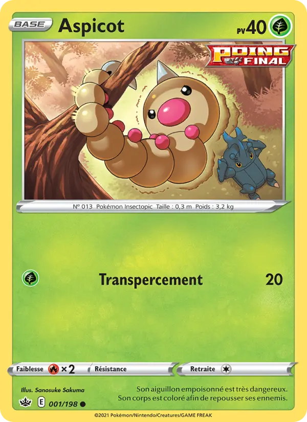 Scan HD carte Pokémon Aspicot 1/198 — Règne de Glace