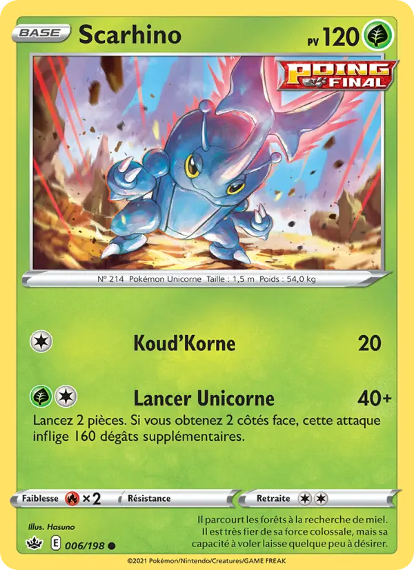 Scan HD carte Pokémon Scarhino 6/198 — Règne de Glace