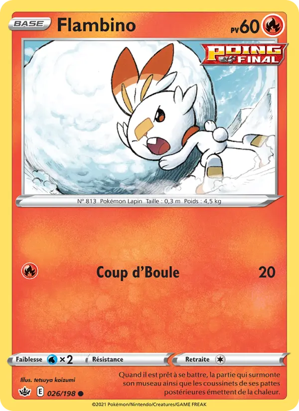 Scan HD carte Pokémon Flambino 26/198 — Règne de Glace