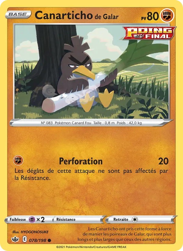 Scan HD carte Pokémon Canarticho de Galar 78/198 — Règne de Glace