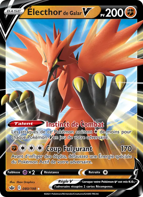 Scan HD carte Pokémon Électhor de Galar V 80/198 — Règne de Glace